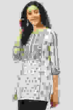 Ecru Art Silk Straight Printed Short Kurti image number 2