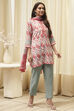 Off White Art Silk Straight Kurta Pant Suit Set image number 5
