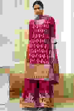 Red Embroidered Straight Suit Set image number 5