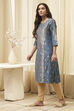 Blue Poly Cotton Straight Yarndyed Kurta image number 5