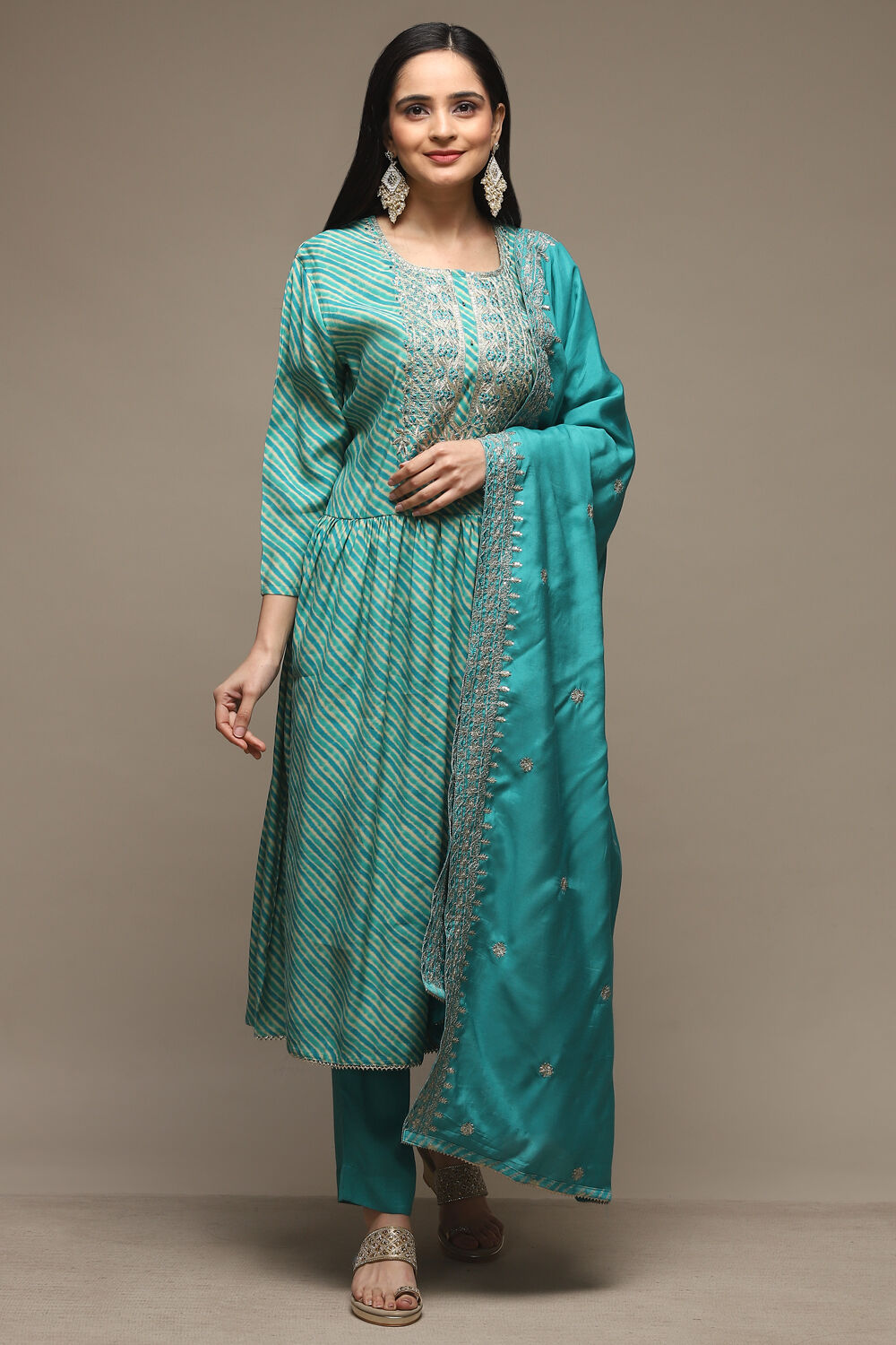 Blue Modal Machine Embroidered Unstitched Suit Set image number 8