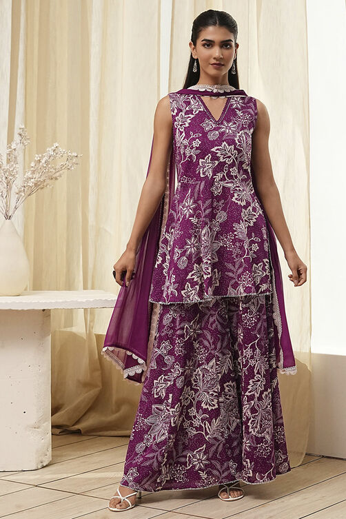 Green Cotton Floral Peplum Suit Set image number 6