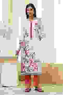 Ecru Floral Printed Straight Kurta image number 5