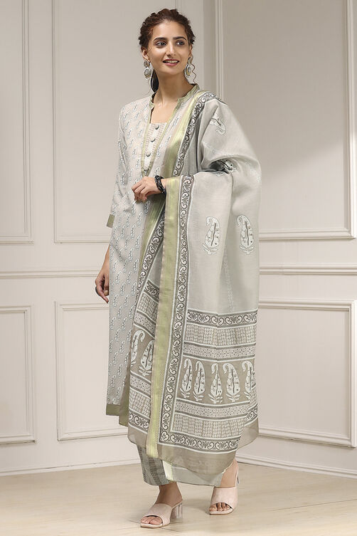 Beige Cotton Modal Digital Print Unstitched Suit Set image number 4