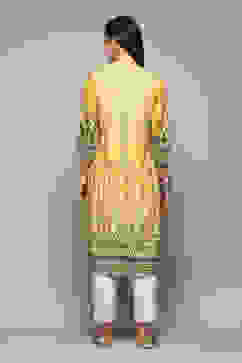 Yellow Printed Straight Kurta image number 4