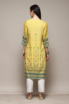 Yellow Printed Straight Kurta image number 4
