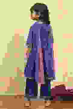 Blue Viscose Blend Solid Kalidar Suit Set image number 4