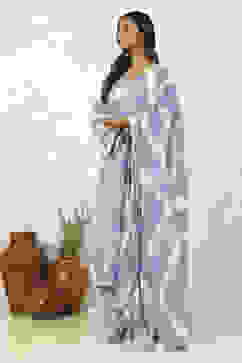 Blue Cotton Floral Unstitched Suit Set image number 4