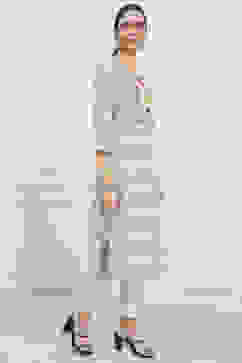 Off White Linen Blend Printed Unstitched Suit Set image number 6