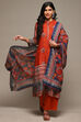 Rust & Indigo Rayon Straight Kurta Palazzo Suit Set
