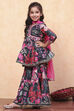 Teal Polyester Printed Gathered Sharara Suit Set image number 3