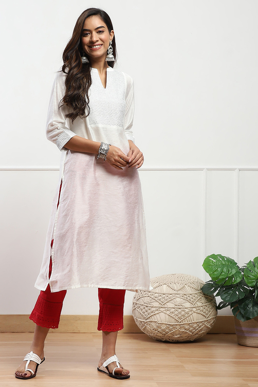 Buy Red Cotton Solid Pant Online at Biba India