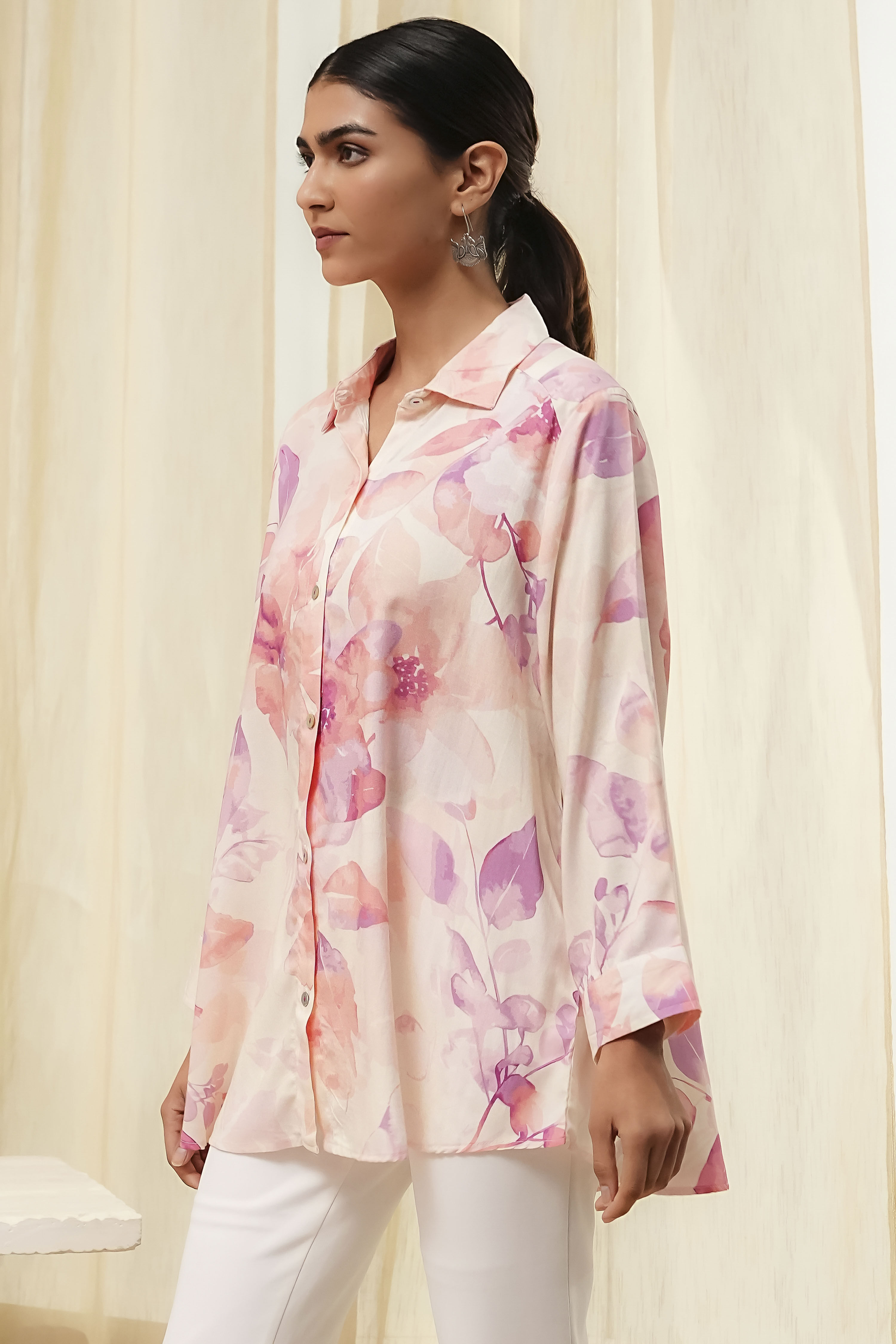 Off-White and Pink Straight Shirt image number 2