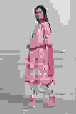 Pink and White Printed Straight Suit Set image number 3