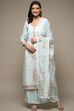 Light Blue Muslin Lace Unstitched Suit Set image number 8
