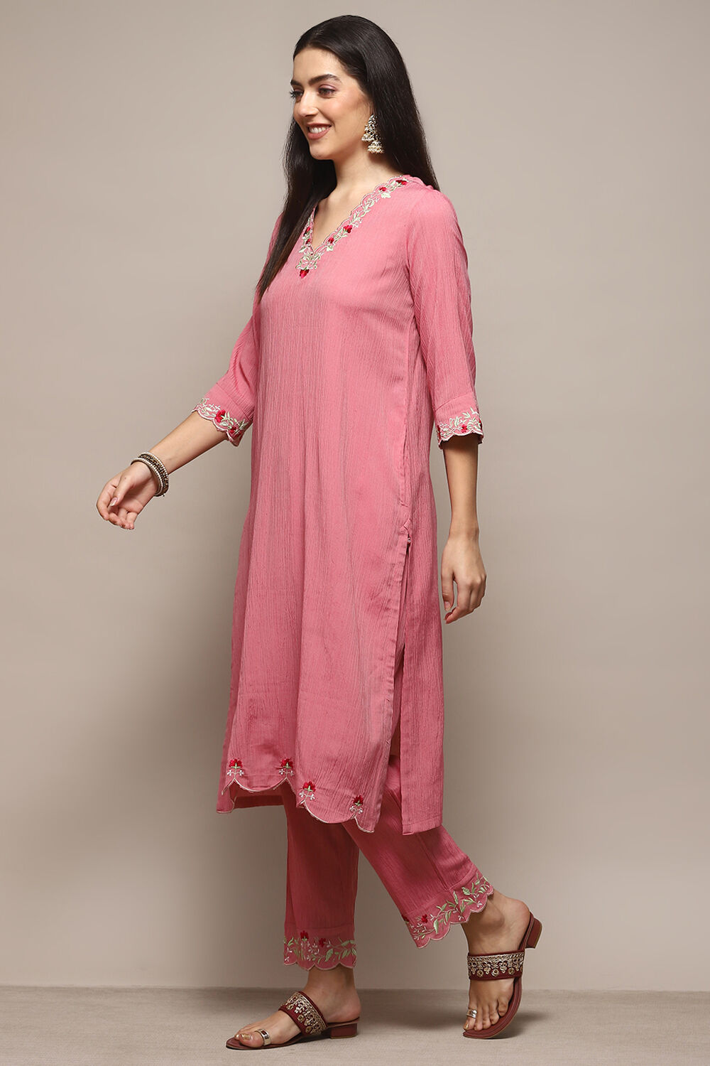 Pink Poly Viscose Straight Suit Set image number 3