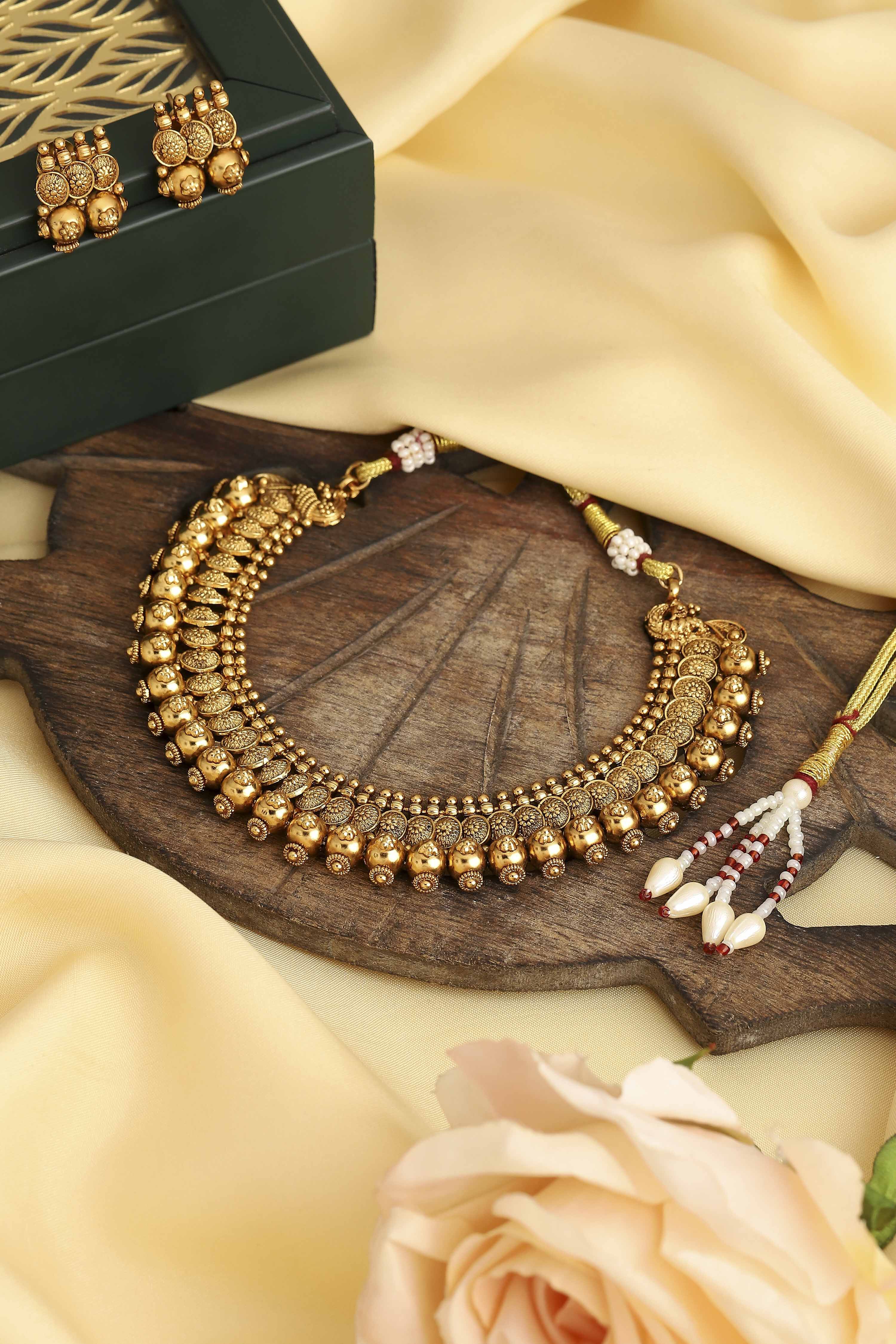 Gold Brass Necklace Set image number 0