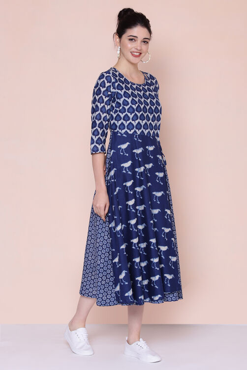 Indigo Cotton A-line Dress image number 2