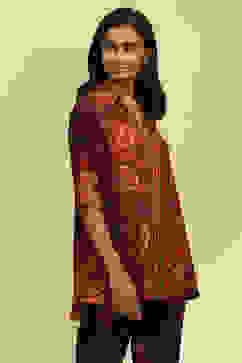 Purple Printed Regular Fit Straight Kurti image number 4