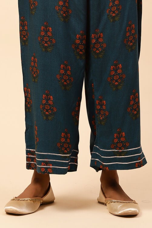 Rust Cotton Floral Palazzo Pants image number 2