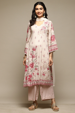 Beige Rayon Straight Kurta Palazzo Suit Set image number 6