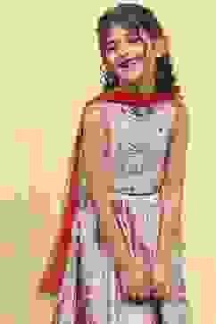 Neutral Cotton Kalidar Lehenga Set image number 6