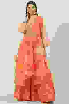 Orange Art Silk Cape Lehenga Set image number 0