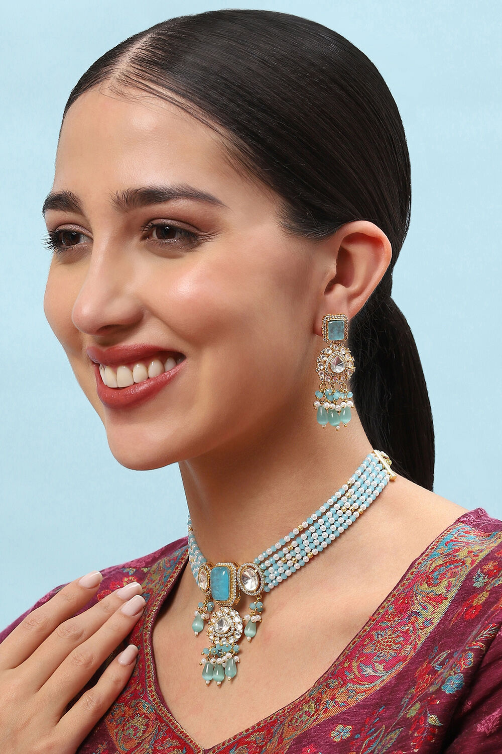 Light Blue Brass Necklace Set image number 1