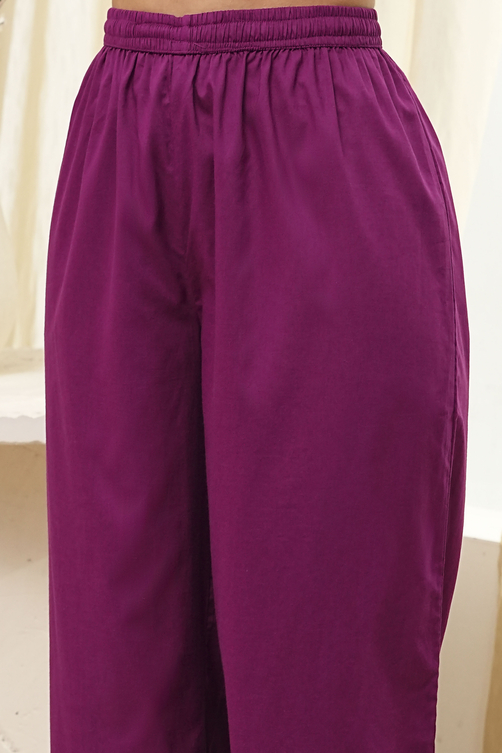 Berry Purple Cotton Straight Suit Set image number 2