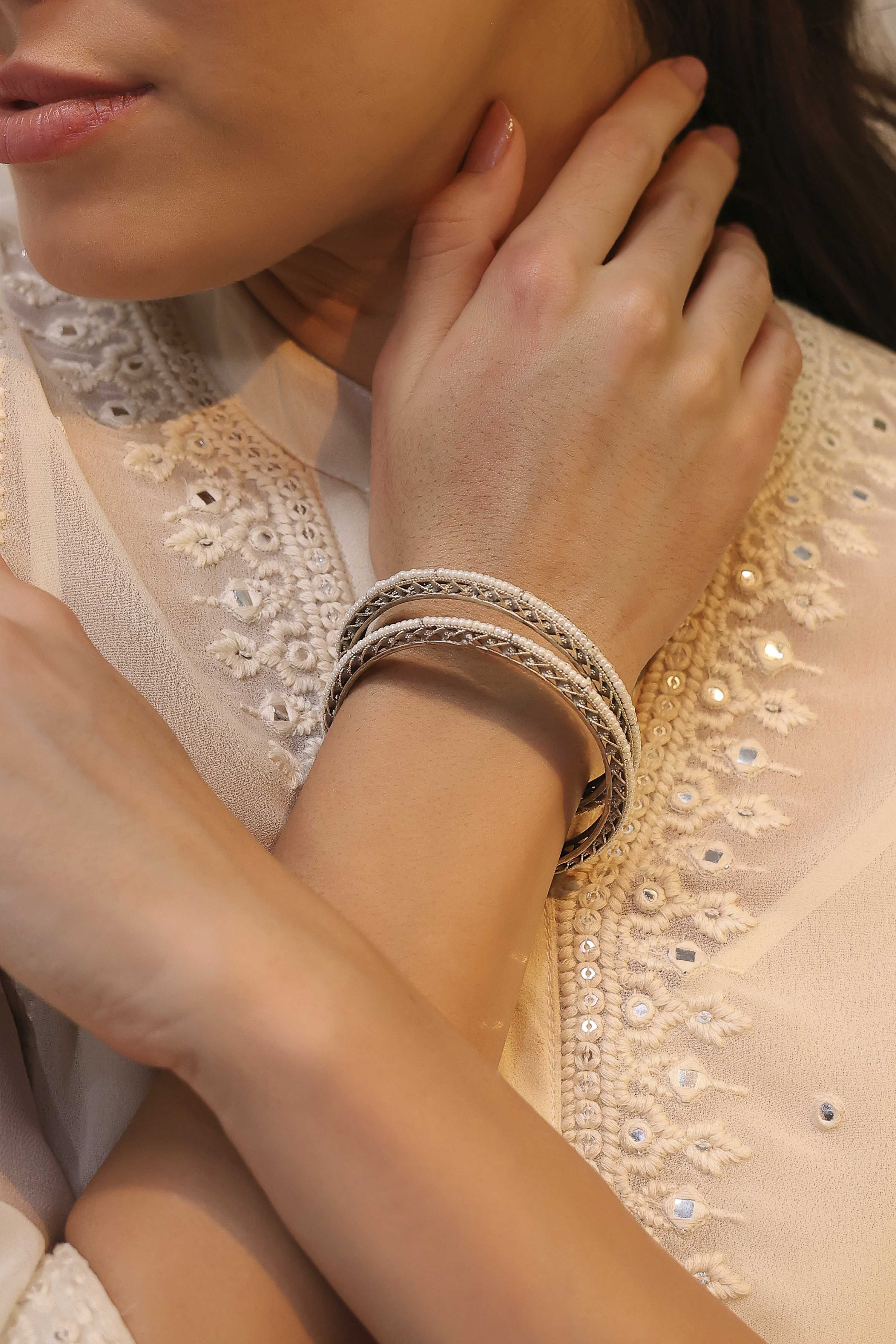 Pearl Brass Oxidised Bangles image number 1