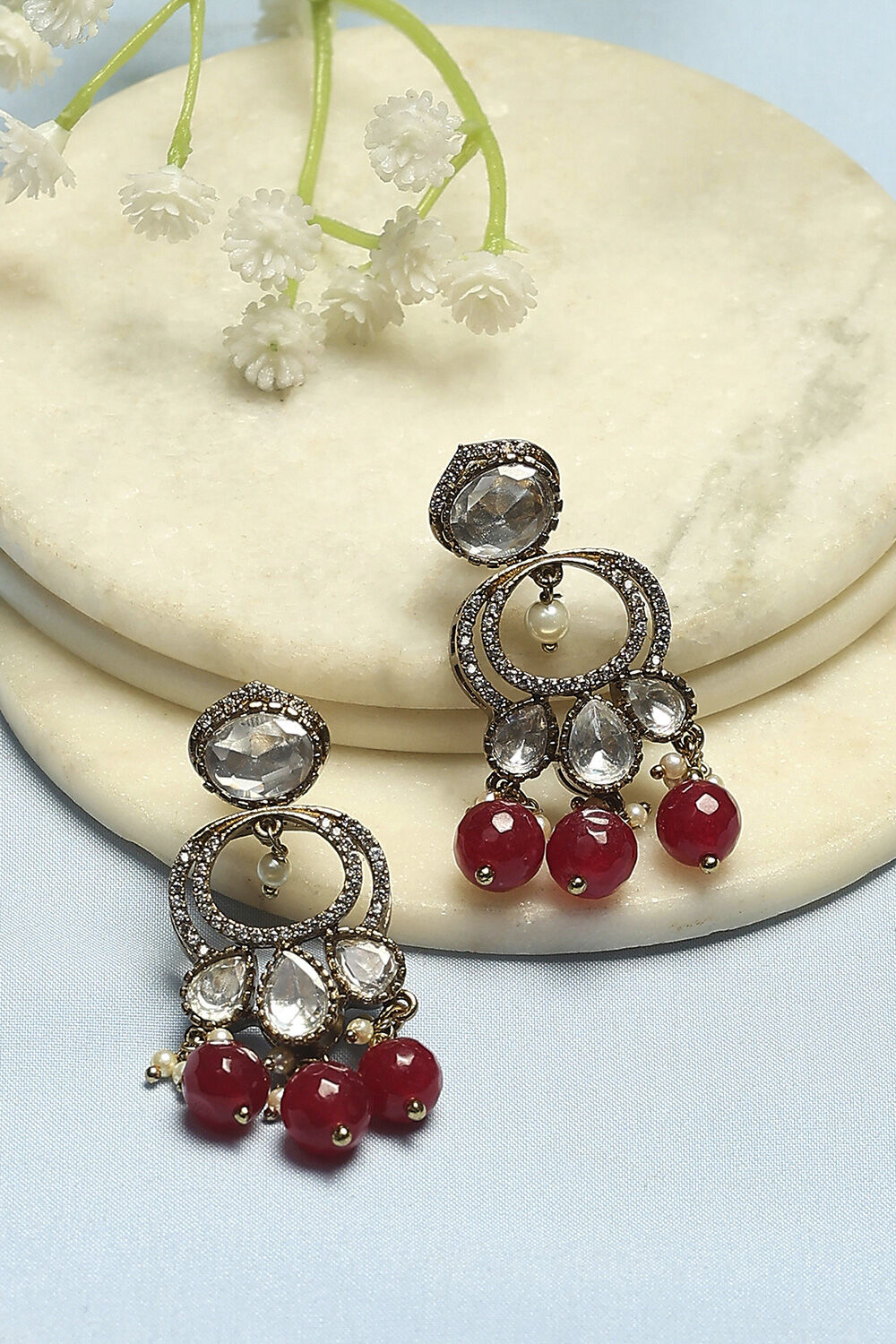biba Maroon White Brass Drop & DanglersMaroon White Brass Drop & Danglers-picture-111