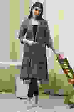 Indigo Poly Mettalic Front Open Yarndyed Shrug image number 0