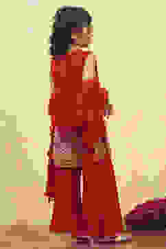 Red Viscose Rayon Printed Straight Sharara Suit Set image number 5