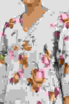 Beige Cotton Floral Printed Straight Suit Set image number 1