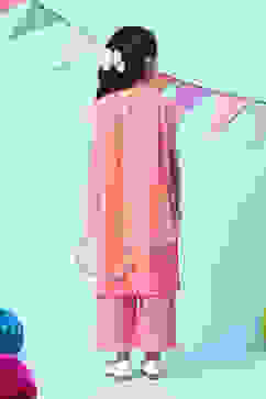 Pink Cotton Blend A-Line Kurta Straight Palazzo Suit Set image number 4