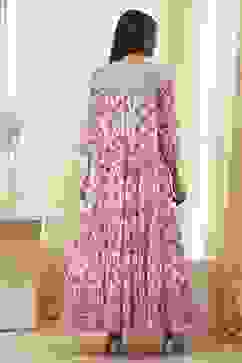 Off-White and Pink Cotton Floral Tiered Suit Set image number 4