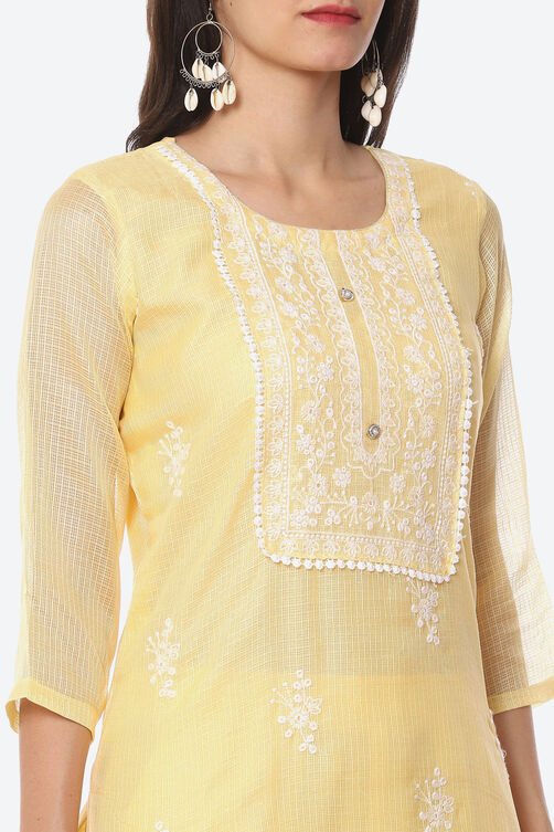 Pastel Yellow Cotton Blend Unstitched Suit Set image number 1
