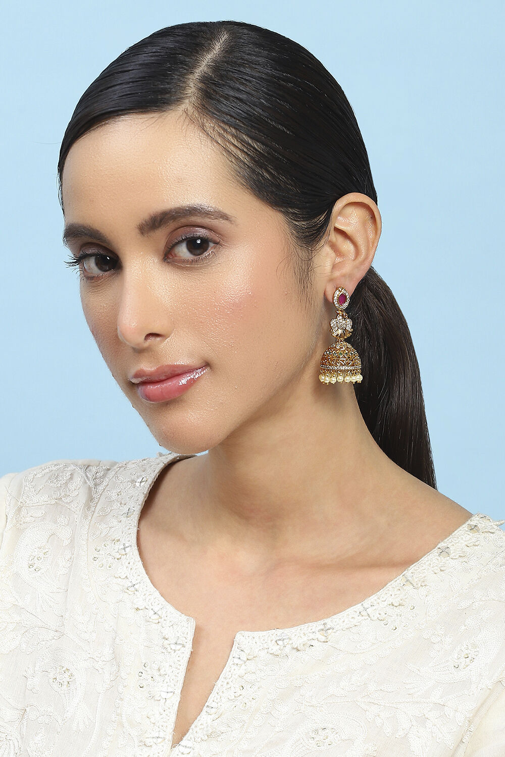 Red Gold Alloy Jhumka image number 3