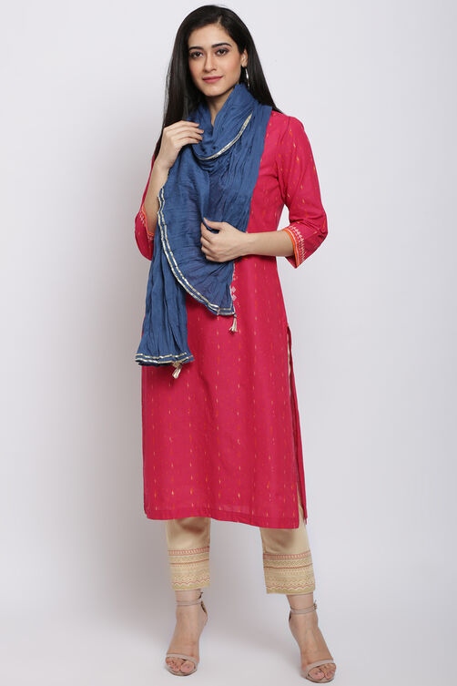 Blue Cotton Solid Dupatta image number 2