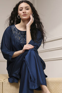 Blue Self-Designed Straight Kurta Set image number 0
