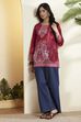 Magenta Floral Printed Straight Short Kurti image number 0