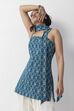 Teal Cotton Floral Printed Kurti with Tie