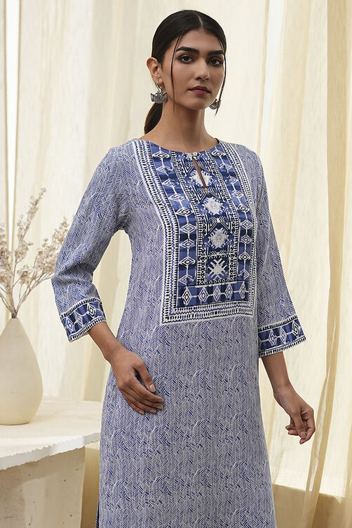 Indigo Printed Straight Kurta image number 1