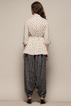 Charcoal Rayon Asymmetric Printed Kurta Set image number 4