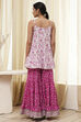 White and Blue Cotton Floral Flared Suit Set image number 4