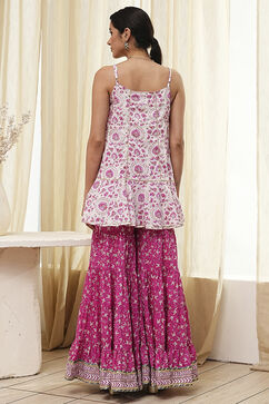 White and Pink Cotton Floral Flared Suit Set image number 4