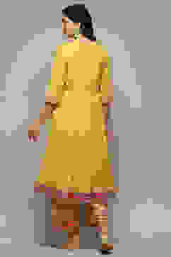 Mustard Cotton Anarkali Kurta Lehenga Set image number 5