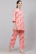 Pink Straight Cotton Three Piece Printed Sleepwear Set image number 5
