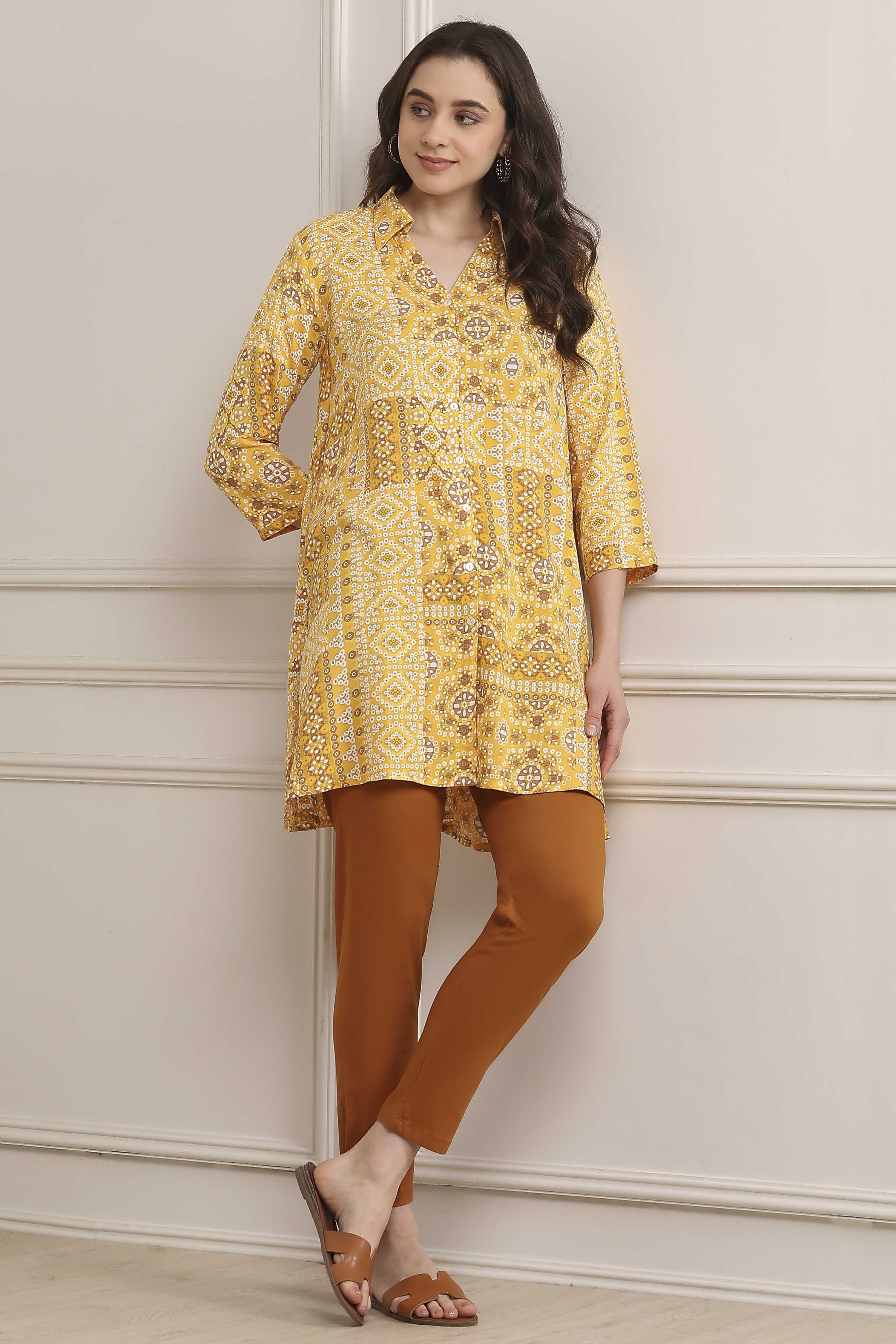 Yellow LIVA Printed Top image number 5