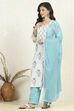 Blue Cotton Unstitched Suit Set image number 4